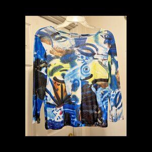 Museum Ocean & Royal Blue Top 3/4 Length Sleeve Size M